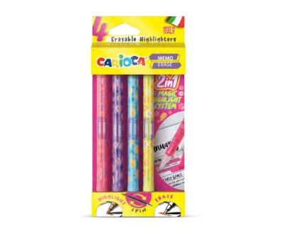 Carioca Memo Erase 2 en 1 Pack con 4 Rotuladores - Una Punta Subraya y la otra Borra el Color - Colores Surtidos