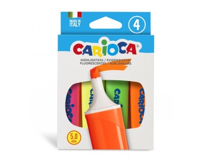 Carioca Memolight Pack de 4 Marcadores - Punta Biselada de 5mm - Colores Brillantes y Lavables - Tinta a Base de Agua - Colorrs Surtidos