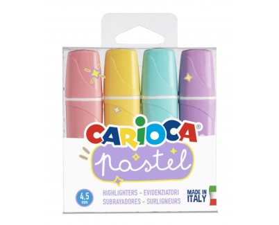 Carioca Memolight Pack de 4 Subrayadores Pastel - Tinta a Base de Agua y Lavable - Punta Biselada - Color Varios