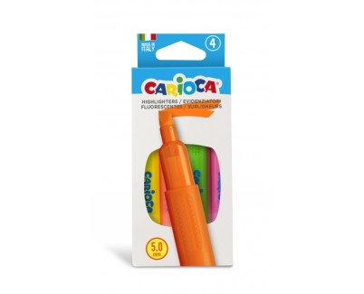 Carioca Memory Pack de 4 Subrayadores - Punta Biselada de 5mm - Brillantes y Lavables - Tinta a Base de Agua - Color Varios