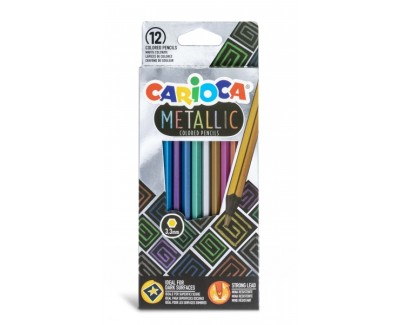 Carioca Metallic Pack de 12 Lapices Hexagonales Metalicos - Colores Cubrientes - Ideales para Superficies Oscuras - Mina Premium de Ø 3.3mm Resistente a las Caidas - Faciles de Afilar - Color Varios