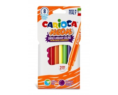 Carioca Neon Pack de 8 Rotuladores - Tinta Fluorescente - Perfecto para Colorear y Subrayar - Lavable de la Piel y Tejidos - Punta Conica para Doble Trazo - Color Varios