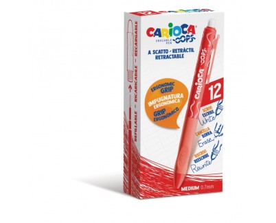Carioca Oops Boligrafo Borrable Retractil - Tinta Termo Sensible - Empu&ntilde;adura Ergonomica Triangular - Punta de &Oslash; 0.7mm - Recambios Compatibles - Color Rojo