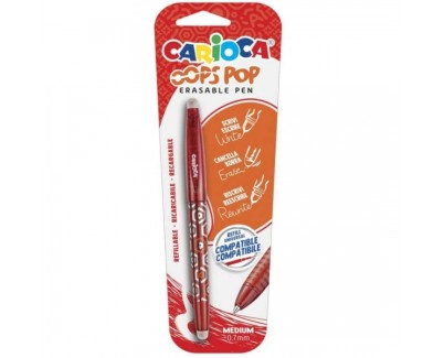 Carioca Oops Boligrafo Borrable - Tinta Termo Sensible - Empu&ntilde;adura Texturizada - Punta de 0.7mm - Doble Goma - Recambios Compatibles - Color Rojo