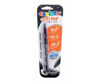 Carioca Oops Boligrafo Borrable - Tinta Termo Sensible - Empuñadura Texturizada - Punta de 0.7mm - Doble Goma - Recambios Compatibles - Color Negro