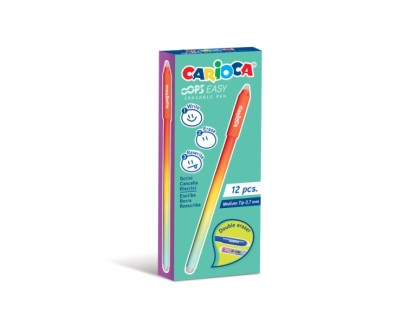 Carioca Oops Easy Boligrafo Borrable con Punta de &Oslash; 0.7mm - Tinta Termo Sensible - Cuerpo con Efecto Degradado - Doble Goma - Color Rojo