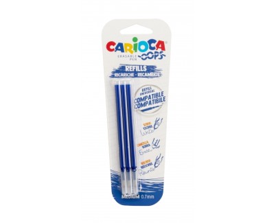 Carioca Oops Pack de 3 Recambios para Boligrafo Borrable - Tinta Termo Sensible - Punta de 0.7mm - Color Azul