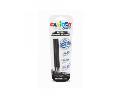 Carioca Oops Pack de 3 Recambios para Boligrafo Borrable - Tinta Termo Sensible - Punta de 0.7mm - Compatibles con Boligrafo Oops - Color Negro