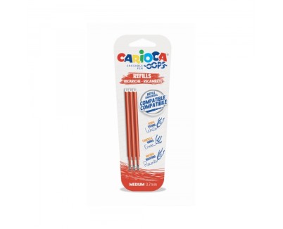 Carioca Oops Pack de 3 Recambios para Boligrafo Borrable - Tinta Termo Sensible - Punta de 0.7mm - Compatibles con Boligrafo Oops - Color Rojo