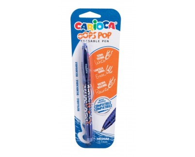 Carioca Oops Pop Boligrafo Borrable - Termo Sensible - Empu&ntilde;adura Texturizada - Punta de 0.7mm - Doble Goma - Recambios Compatibles - Color Azul