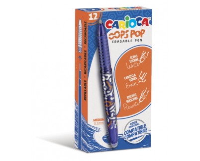 Carioca Oops Pop Boligrafos Borrables - Termo Sensible - Empu&ntilde;adura Texturizada - Punta de &Oslash; 0.7mm - Doble Goma - Recambios Compatibles - Color Azul