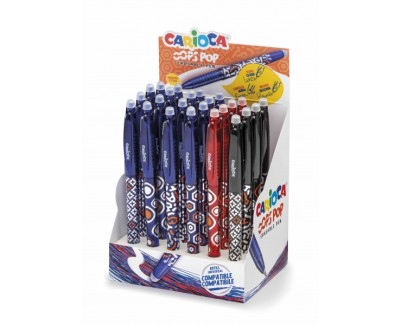 Carioca Oops Pop Expositor de 24 Boligrafos Borrables - Termo Sensible - Empu&ntilde;adura Texturizada - Punta de &Oslash; 0.7mm - Doble Goma - Recambios Compatibles - Colores Surtidos