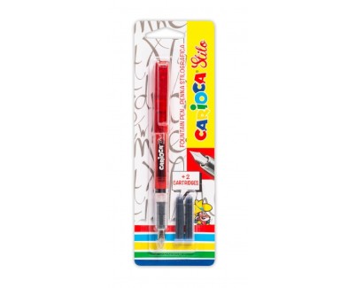 Carioca Pack de 1 Pluma Estilografica + 2 Cartuchos - Cartuchos Estandar de Tinta Azul - Escritura Suave y Precisa - Color Rojo