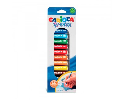 Carioca Pack de 12 Tubitos de Tempera 12ml - Colores Superlavables - Alto Poder Cubriente - Aplicable en Materiales Porosos - Colores Surtidos