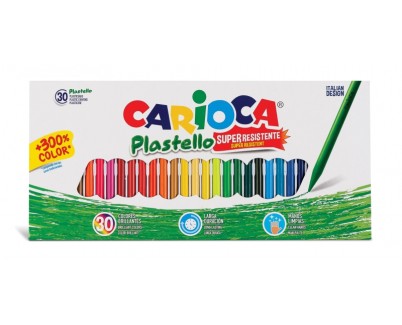Carioca Pack de 30 Plasticeras - Extra Limpias - No Dejan Color en las Manos - Duran Tres Veces mas - Colores Brillantes y Lavables - Faciles de Afilar - Color Varios