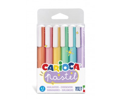Carioca Pack de 6 Subrayadores Pastel - Tinta a Base de Agua - Punta Biselada - Tinta Lavable - Color Varios