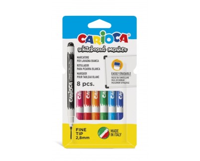 Carioca Pack de 8 Rotuladores para Pizarra Blanca - Punta Fina de Ø 2.8mm - Secado Rapido - Se Borra Facilmente - Colores Surtidos