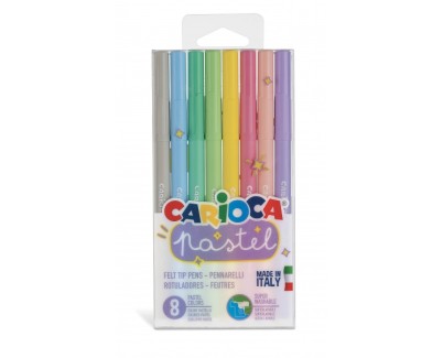 Carioca Pastel Pack de 8 Rotuladores - Tinta Superlavable - Perfectos para Colorear y Subrayar - No Toxicos - Punta Bloqueada Conica - Color Varios