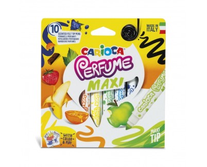 Carioca Perfume Maxi Pack de 10 Rotuladores - Tinta Perfumada - Lavable - Libre de Sustancias Alergenicas - Aromas Naturales - Punta Bloqueada y Conica - Color Varios