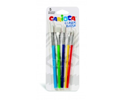 Carioca Pinceles Pack de 5 Pinceles - Nylon - Cerdas Suaves y Duraderas - Perfectos para el Cole - 5 Tama&ntilde;os Diferentes - Color Varios
