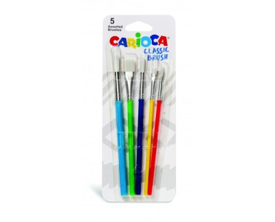 Carioca Pinceles Pack de 5 Pinceles - Nylon - Cerdas Suaves y Duraderas - Perfectos para el Cole - 5 Tamaños Diferentes - Color Varios