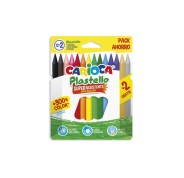 Carioca Plastello Pack de 12+2 Plasticeras  - Extra Limpias - No Dejan Color en las Manos - Faciles de Afilar - Colores Surtidos Brillantes y Lavables