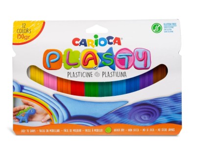 Carioca Plasty Pack de 12 Plastilinas Surtidas - Facil de Usar - No Se Seca - Reutilizable - Colores Brillantes y Mezclables - Libre de Gluten - Color Varios
