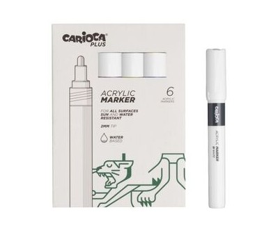 Carioca Plus Pack de 6 Marcadores Acrilicos - Punta 2mm - Color Blanco