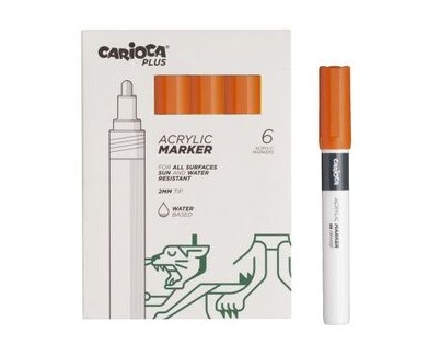 Carioca Plus Pack de 6 Marcadores Acrilicos - Punta 2mm - Color Naranja