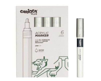 Carioca Plus Pack de 6 Marcadores Acrilicos - Punta 2mm - Color Plata