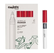 Carioca Plus Pack de 6 Marcadores Acrilicos - Punta 2mm - Color Rojo