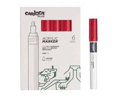 Carioca Plus Pack de 6 Marcadores Acrilicos - Punta 2mm - Color Rojo
