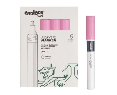Carioca Plus Pack de 6 Marcadores Acrilicos - Punta 2mm - Color Rosado