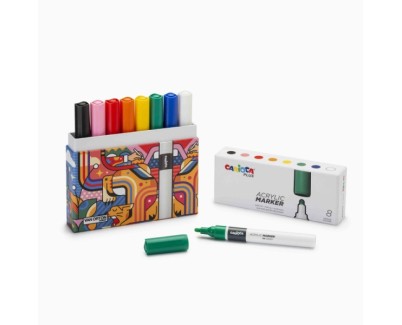 Carioca Plus Pack de 8 Marcadores Acrilicos en Caja Rigida - Punta 2mm - Tinta Acrilica Super Pigmentada - Colores Surtidos