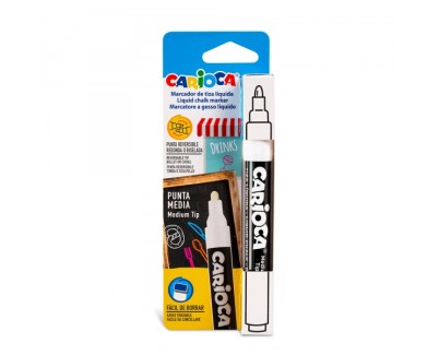Carioca Rotulador de Tiza Liquida - Base de Agua - Punta Reversible - Resistente a la Luz - Facil de Borrar - Aplicable sobre Pizarra y Cristal - Color Blanco