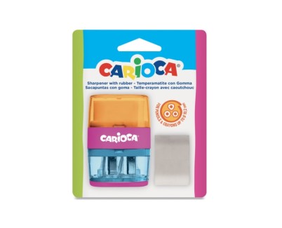 Carioca Sacapuntas de 2 Orificios con Goma y Deposito - Diametro Maximo de Ø 10,2mm - Colores Aleatorios Surtidos