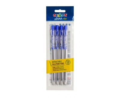 Carioca Sfera Pack de 4 Boligrafos Retractiles - Punta Ø 1mm - Click Facil y Comodo - Escritura Suave y Fluida - Color Azul