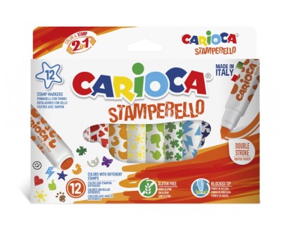 Carioca Stamperello Pack de 12 Rotuladores de Doble Punta - Punta Conica - Punta con Sellos - Tinta Lavable - Color Varios