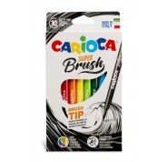 Carioca Super Brush Pack de 10 Rotuladores - Punta Pincel Suave y Flexible - Tinta Lavable - Colores Super Brillantes - Perfecto para Caligrafia y Lettering - Color Varios