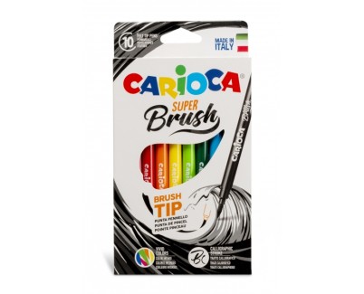 Carioca Super Brush Pack de 10 Rotuladores - Punta Pincel Suave y Flexible - Tinta Lavable - Colores Super Brillantes - Perfecto para Caligrafia y Lettering - Color Varios
