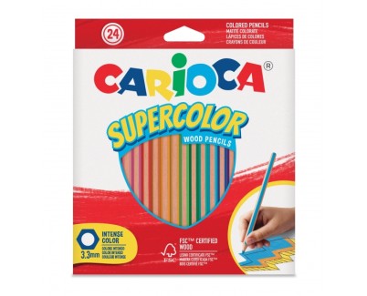 Carioca Supercolor Pack de 24 Lapices de Colores - Cuerpo de Madera Hexagonal - Colores Intensos y Gran Opacidad - Mina de 3.3mm - Colores Surtidos