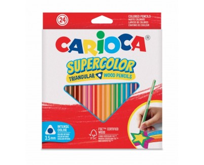 Carioca Supercolor Pack de 24 Lapices de Colores - Cuerpo de Madera Triangular - Colores Intensos y Gran Opacidad - Mina de 3.5mm - Colores Surtidos