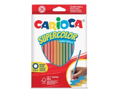 Carioca Supercolor Pack de 36 Lapices de Colores - Cuerpo de Madera Hexagonal - Colores Intensos y Gran Opacidad - Mina de 3.3mm - Colores Surtidos