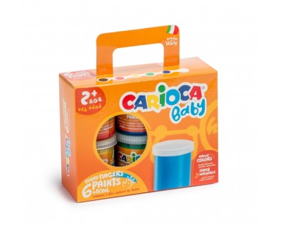 Carioca Tempera Baby Pack de 6 Botes de Pintura de Dedos 2+ - Lavable - Atoxica - sin Olor - Maxima Creatividad y Diversion - Color Varios