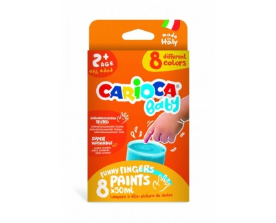Carioca Tempera Baby Pack de 8 Botes de Pintura de Dedos 2+ - Lavable - Atoxica - sin Olor - Maxima Creatividad y Diversion - Color Varios