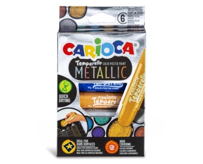 Carioca Temperello Metallic Pack de 8 Temperas Solidas - Gran Cobertura - Faciles de Mezclar - Sin Disolventes y Lavables - Secado Rapido - Colores Metalicos Surtidos