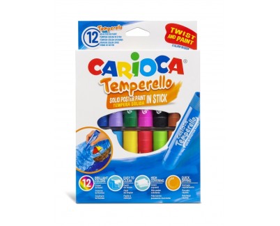 Carioca Temperello Pack de 12 Temperas Solidas - Colores Brillantes y Lavables - Gran Cobertura - Faciles de Mezclar - Sin Disolventes - Acabado Satinado - Colores Surtidos