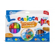 Carioca Temperello Pack de 24 Temperas Solidas - Colores Brillantes y Lavables - Gran Cobertura - Faciles de Mezclar - Sin Disolventes - Acabado Satinado - Colores Surtidos