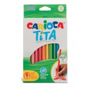 Carioca Tita Maxi Pack de 12 Lapices de Resina - Colores Brillantes y Lavables - Escritura Blanda - Mina Ø 4mm Segura y Resistente - No Se Astilla si Se Rompe - Color Varios
