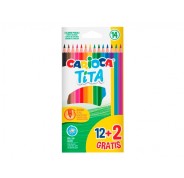 Carioca Tita Pack de 12 + 2 Lapices de Colores - Minas Resistentes - Colores Surtidos
